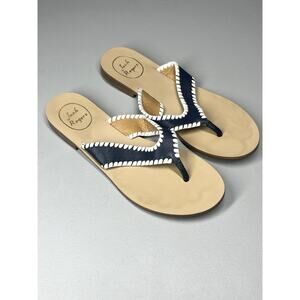 Jack Rogers Thelma Thong Sandals Womens 8M Navy and White Slip On Whip Stitch